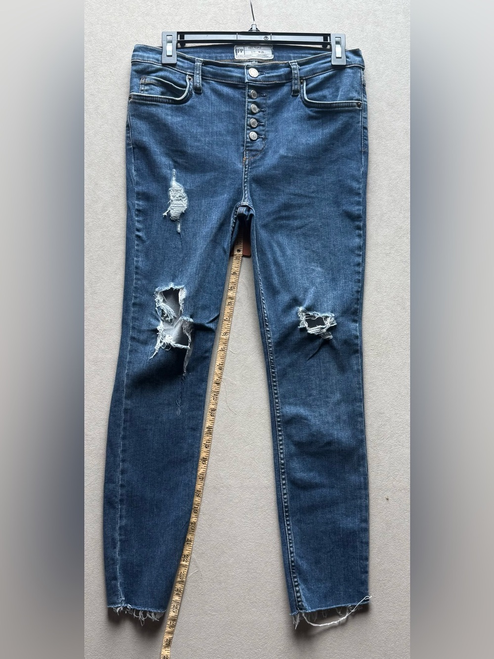 Free People Distressed Dark Blue Skinny Jeans